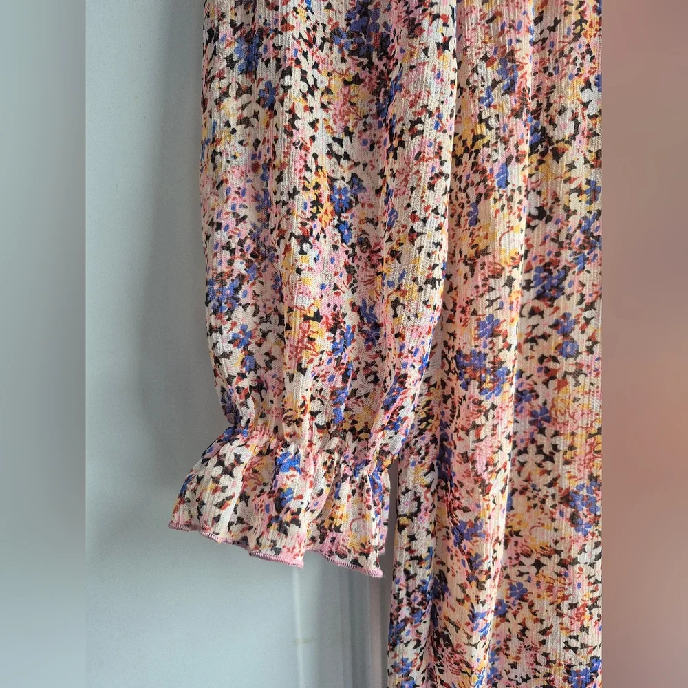 Small Zara Ruffled Floral Print Midi Dress Pink Flowy Boho - Picture 2 of 8